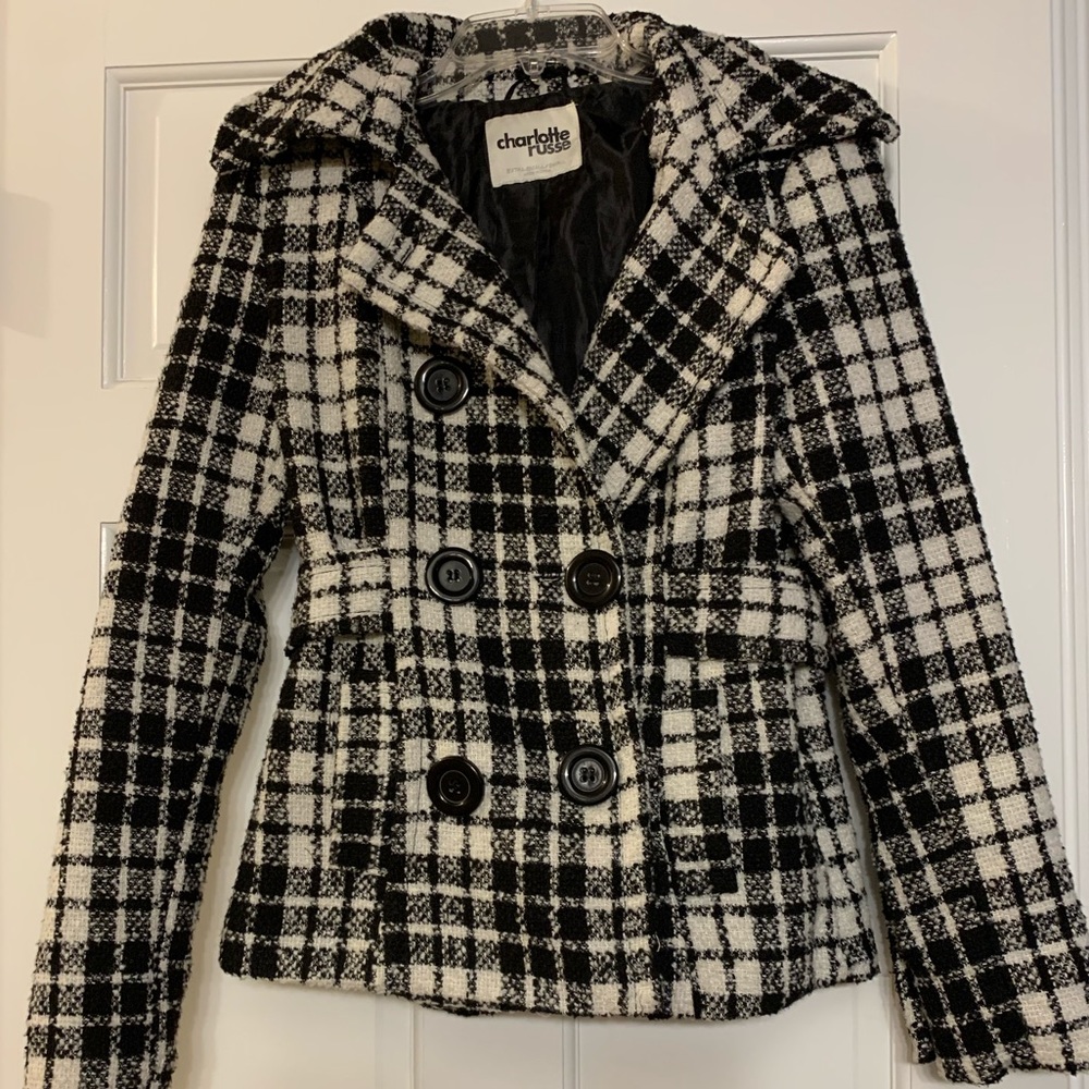 Black and White Patterned Peacoat